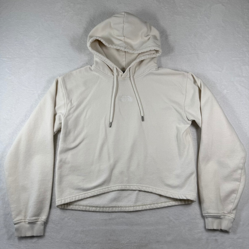 The North Face Cream Cropped Pullover Hoodie‎ Embroidered Logo A84GT Medium